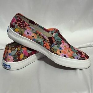 Keds Womens Double Decker Rifle Paper Co Burgundy Floral Slip On Sneaker  8.5